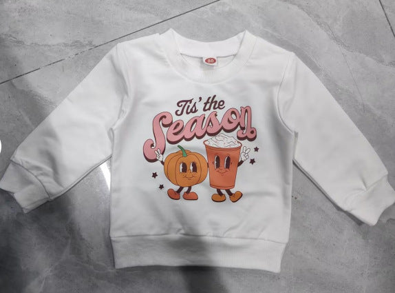 Children's Round Neck Pumpkin and Spice Printed Cute Long Sleeve Sweater