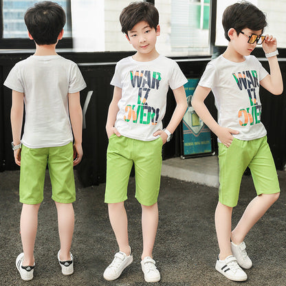 Middle-aged Boys Short Sleeve Summer Sports Two-piece Set