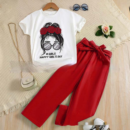 Summer Casual Happy Girl's Day Breathable Set