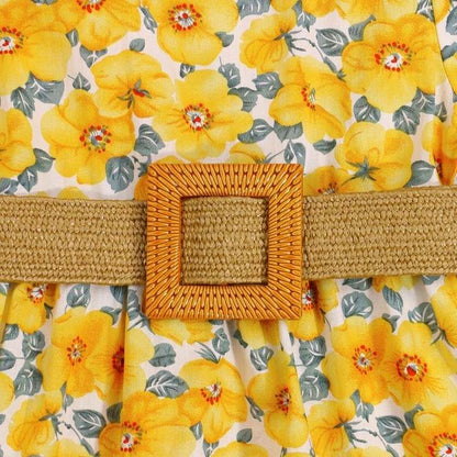 Baby Girls Floral Casual Dress With Mid waist Brown Belt