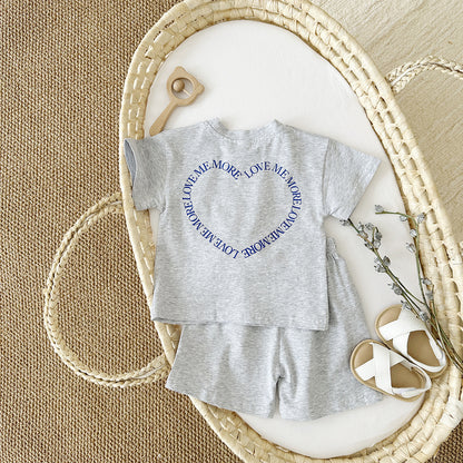 Baby Girl Heart Printing Short Sleeve Style Two Piece Set