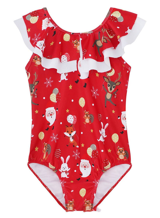 Girls' Christmas Printing Quick-drying One-piece Suit