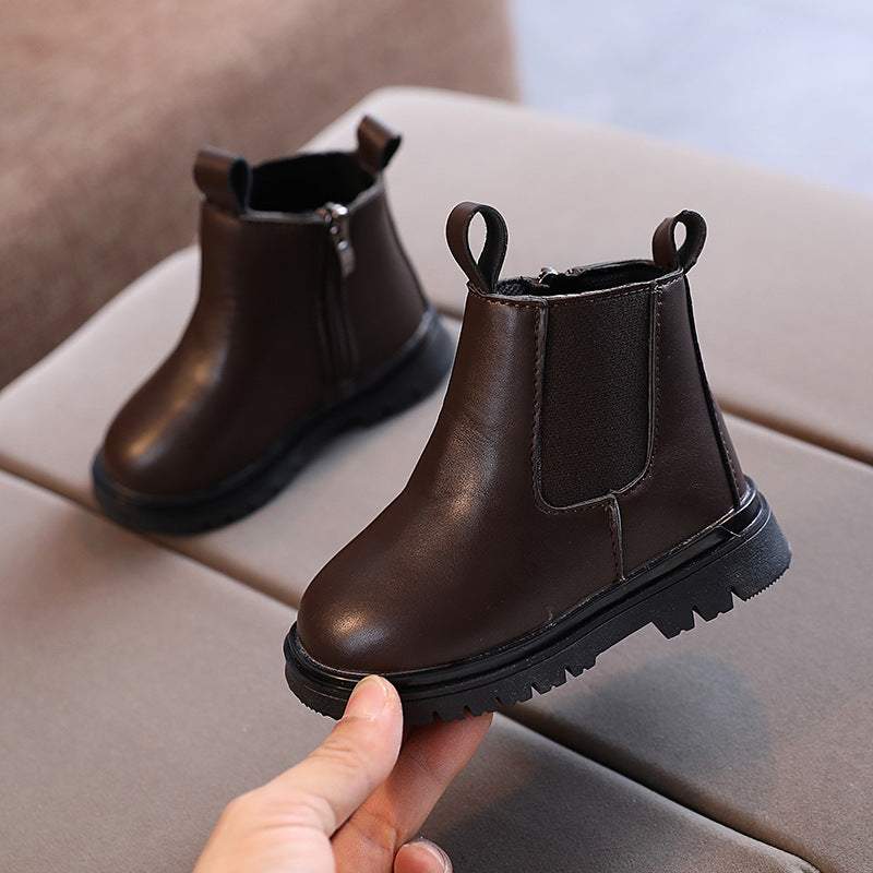 Toddler Short Boots Hard Bottom - Stylish Leather Shoes for Kids