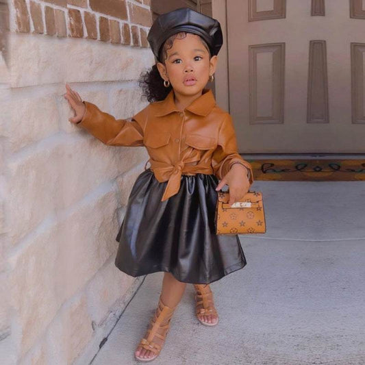 Toddler Girls Leather Long sleeve Dress - Stylish Spring Fashion