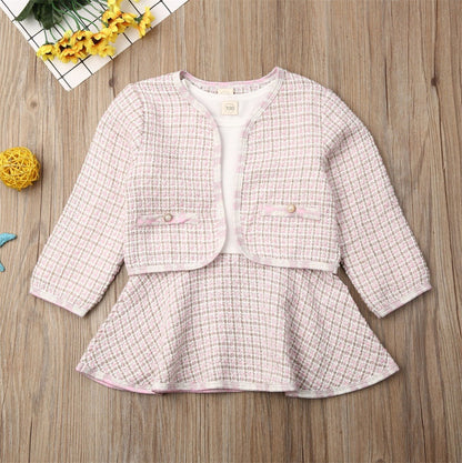 Long-sleeved Dress Two-piece Baby Girl Plaid Suit