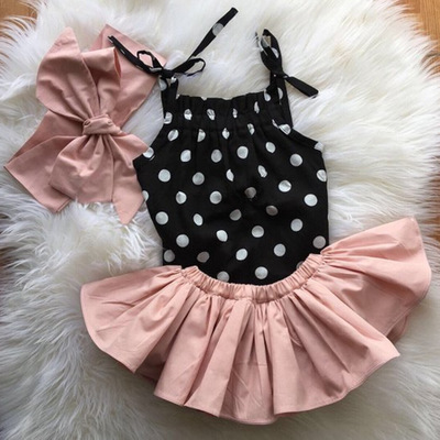 Baby Girls Polka Dot Strap Shirt with Skirt Clothing Set