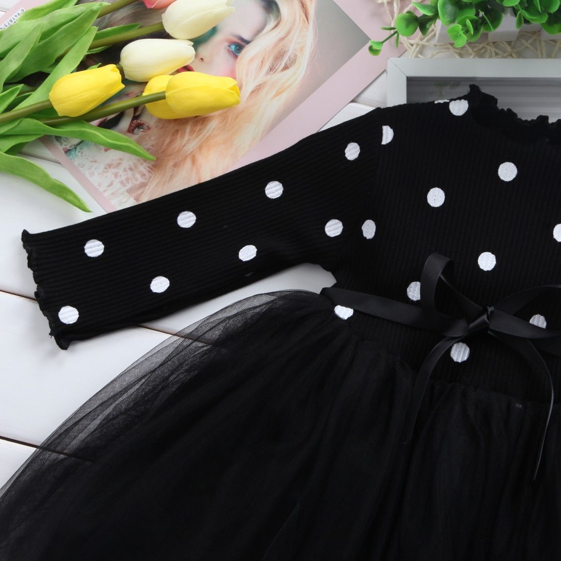 Girls long Sleeve Polka Dot Top  with TuTu Dress