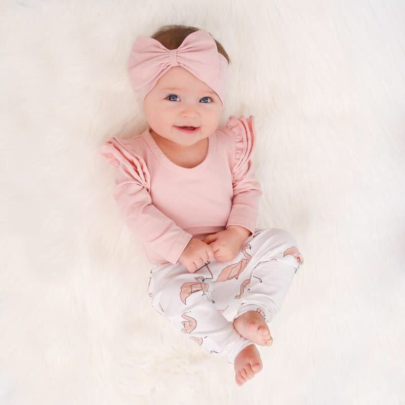 Cute Baby Girl Flamingo Print Leggings Headband 3pcs Infant Set