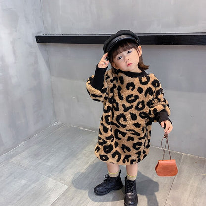 Autumn Winter  Long Sleeve Leopard Long Style Top