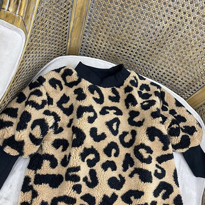 Autumn Winter  Long Sleeve Leopard Long Style Top