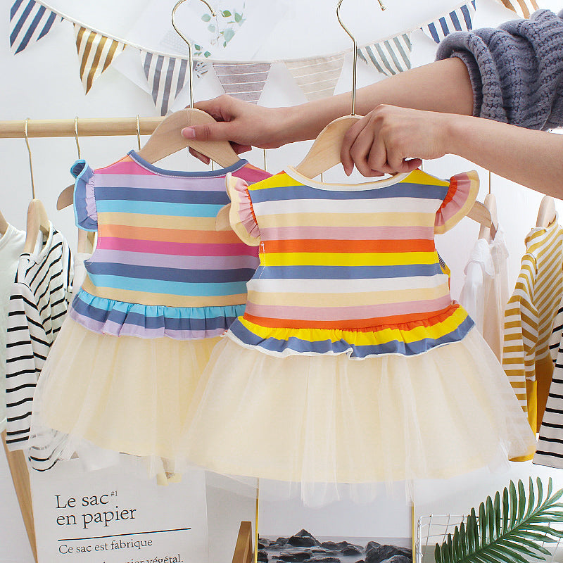 Girls Short-sleeved Rainbow Dress