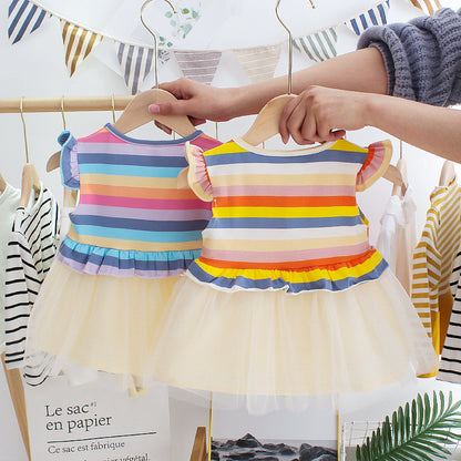 Girls Short-sleeved Rainbow Dress