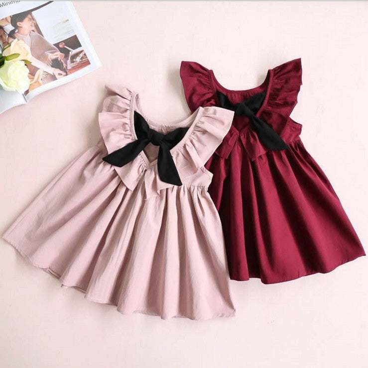 Girls Bow Princess Dress With Pleats And Fashion Collar