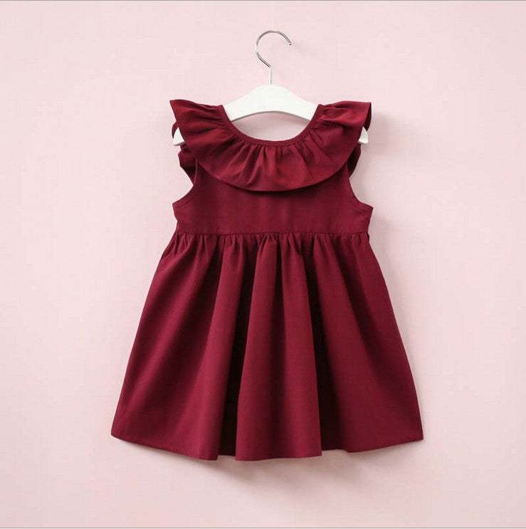 Girls Bow Princess Dress With Pleats And Fashion Collar