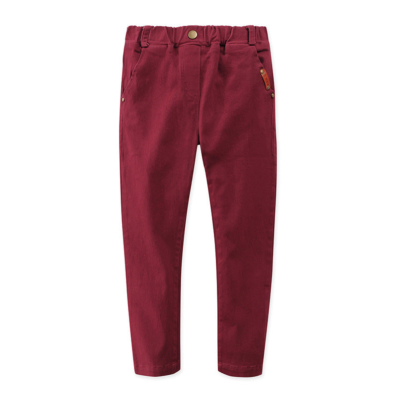 Children's Stretch Cotton Trousers Slim-Fit Middle-Aged Boys