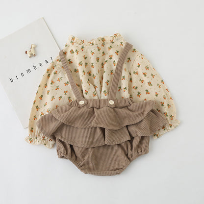 Infant Floral Baby Girl Top Suspender Dress Pants Two-Piece Set