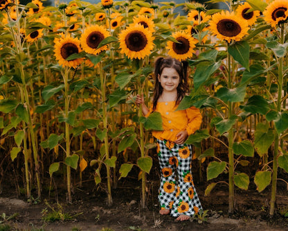 Plaid Sunflower  Yellow Long sleeve 3pc Set