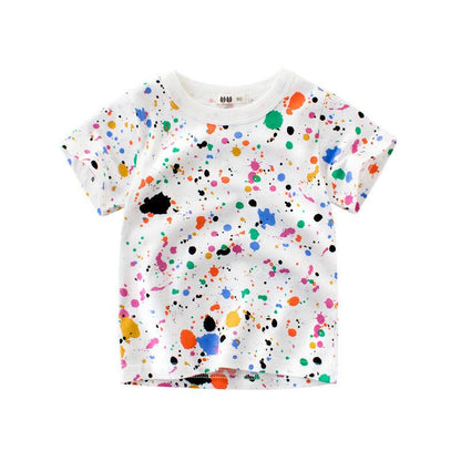 Childrens Short Sleeve Paint printed colorful T-shirt