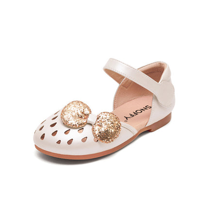Girls Glitter Bow Sandal Soft Sole - Princess Style Hole Shoes