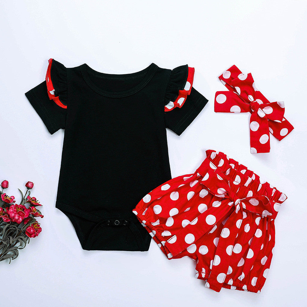 Girls Short Sleeve Cute Design 3pc Set