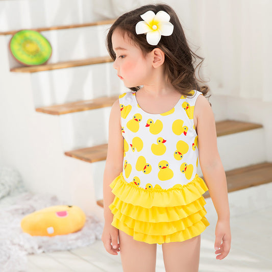 Girls Cartoon Duckling Swimsuit