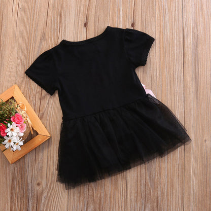 Girls Little Black Dress  Short Sleeve Onesie With A Bow