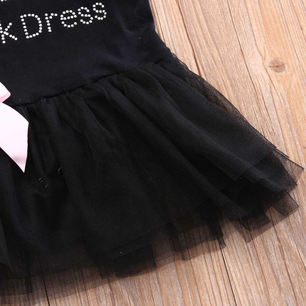 Girls Little Black Dress  Short Sleeve Onesie With A Bow