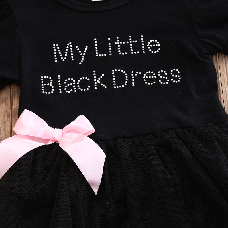 Girls Little Black Dress  Short Sleeve Onesie With A Bow