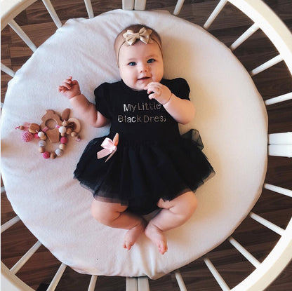 Girls Little Black Dress  Short Sleeve Onesie With A Bow