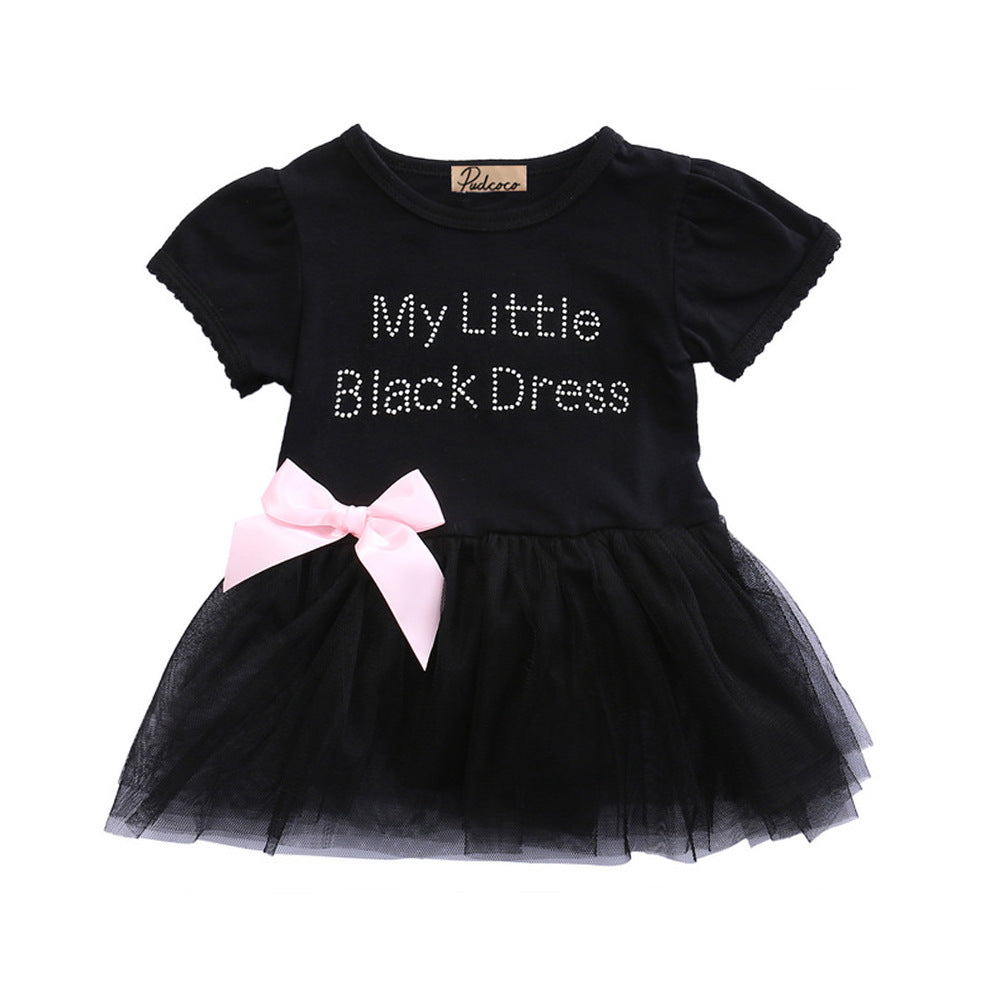 Girls Little Black Dress  Short Sleeve Onesie With A Bow