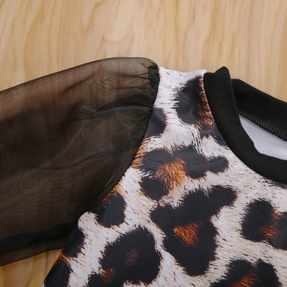 Girls Fashion Leopard Skirt Suit