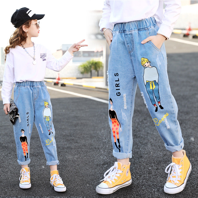 Girl Fashion Print Jeans