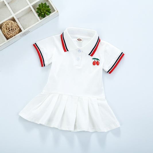 Girls Short Sleeve Pleated Cherry Dress