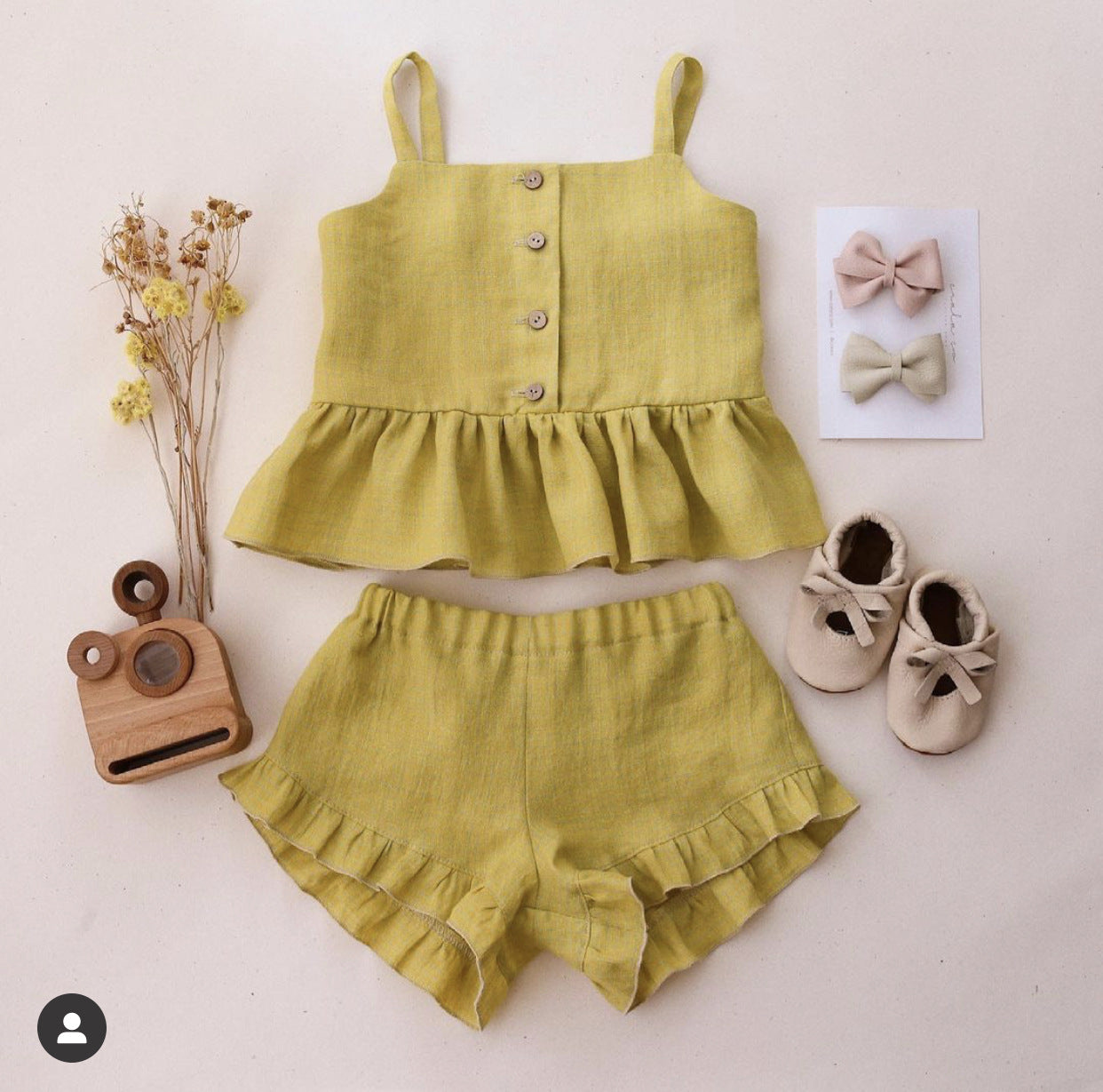 Infant Baby Summer Sling Top Four-corner Ruffled Shorts Two-piece