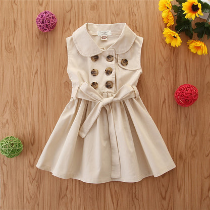 Summer Toddler Girl Casual Sleeveless Sash Button Dress