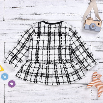 Long-sleeved Dress Two-piece Baby Girl Plaid Suit