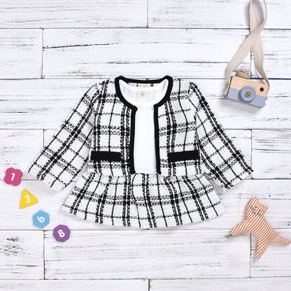 Long-sleeved Dress Two-piece Baby Girl Plaid Suit