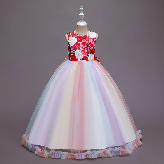 Kids Mesh Rainbow Skirt flower top Dress
