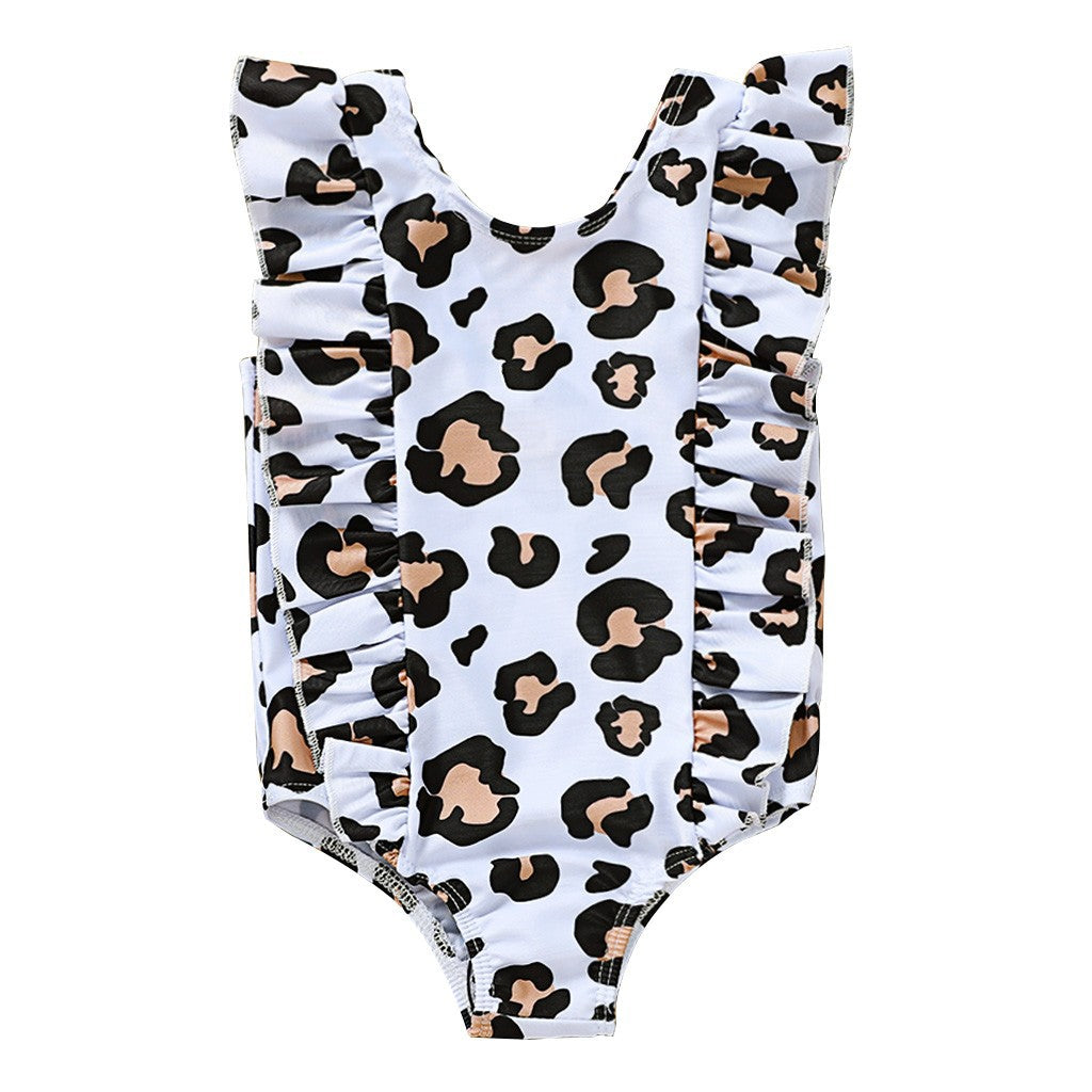 Girls Summer Leopard Print One Piece Swimsuit