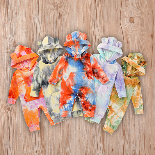 Tie Dye Romper Hooded Baby Jumpsuit