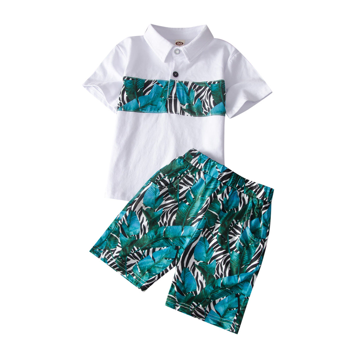 Boys short sleeve zebra print leaf Set