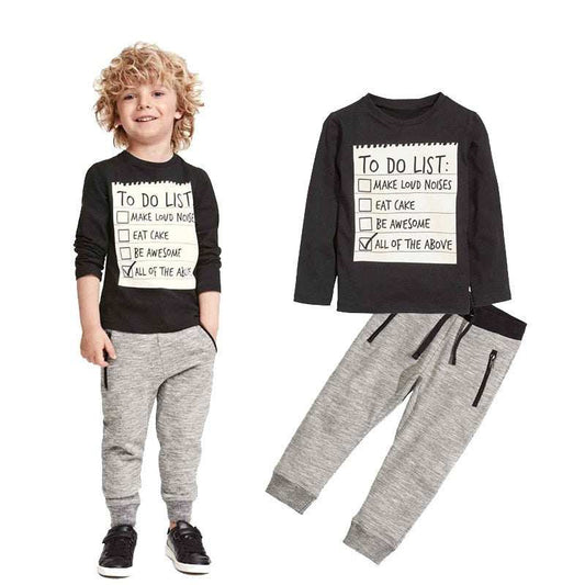 Boys casual long sleeve 2pc set with letter pattern in cotton fabric.