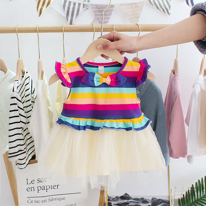 Girls Short-sleeved Rainbow Dress