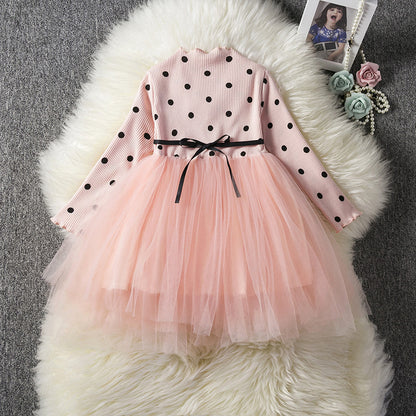 Girls long Sleeve Polka Dot Top  with TuTu Dress