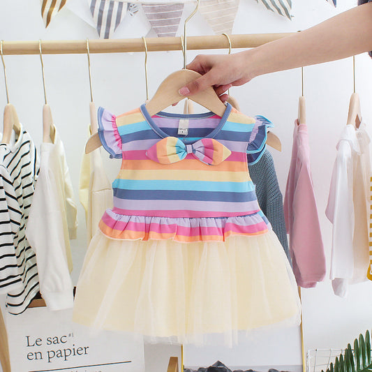 Girls Short-sleeved Rainbow Dress