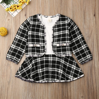 Long-sleeved Dress Two-piece Baby Girl Plaid Suit