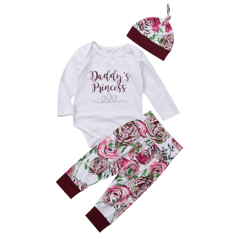 Baby Girls Flower Set Long-sleeved Hair Band Three-piece Suit