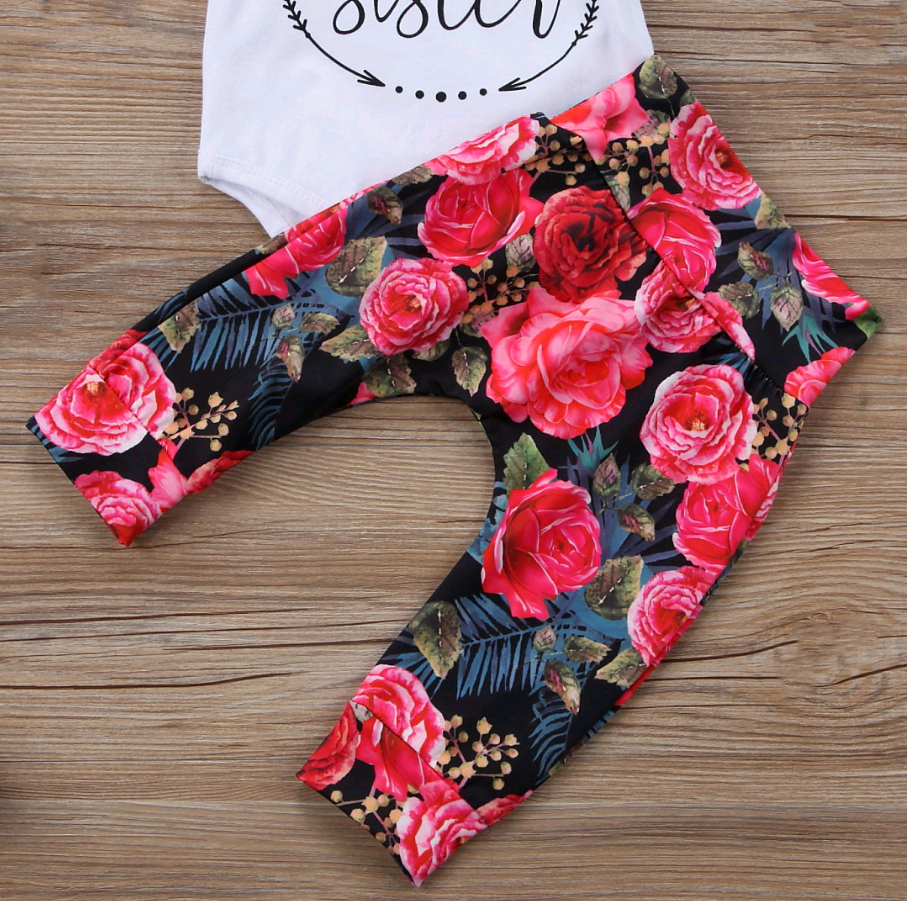 Baby Girls Flower Set Long-sleeved Hair Band Three-piece Suit