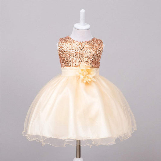 Toddler Solid Color Sequin Girls Short Dress - Princess Style