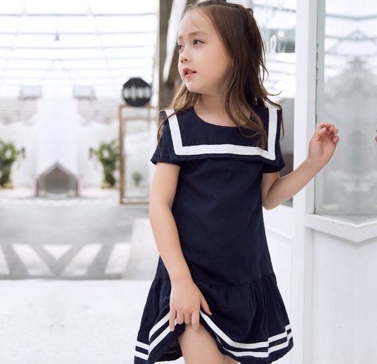 Girls Uniform Fashion Short Sleeve Cotton Dress